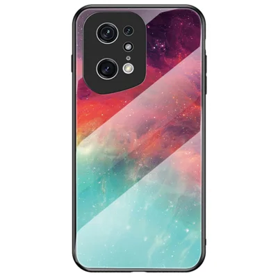 Starry Sky Pattern Phone Case for Oppo Find X5 Pro, TPU Frame Tempered Glass + PC Back Cover - Color Starry Sky