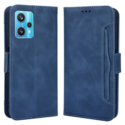For Realme 9 Pro 5G / V25 5G / 9 5G (Global Version) / 9 5G (EU Version) Multiple Card Slots Protective Case Wallet Stand PU Leather Magnetic Closing Cell Phone Cover - Blue