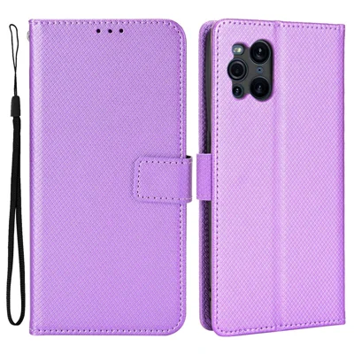 For Oppo Find X3 Pro/Oppo Find X3 Wallet Stand Phone Cover Diamond Texture PU Leather Anti-scratch Cell Phone Case with Strap - Purple