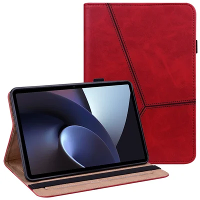 For Oppo Pad Line Imprinted PU Leather Tablet Case Justerbar Stand Støjsikker Kortholder Cover - Rød