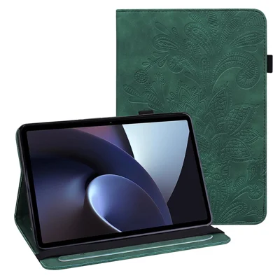 For Oppo Pad Flower Imprinting Auto Wake/Sleep Tablet Cover Stand Wallet PU Leather + Inner TPU Protective Case - Green