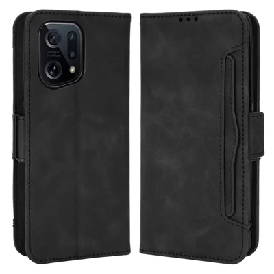 Para Oppo Find X5 PU Couro Flip Pouch Wallet Phone Cover Magnetic Closure Multiple Card Slots Folding Stand Case - Preto