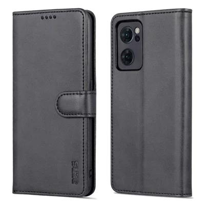 AZNS لجهاز Oppo Reno7 5G (عالمي) غطاء جلد صناعي بمحفظة مع حامل قلّاب للهاتف، غطاء واقي بالكامل - أسود