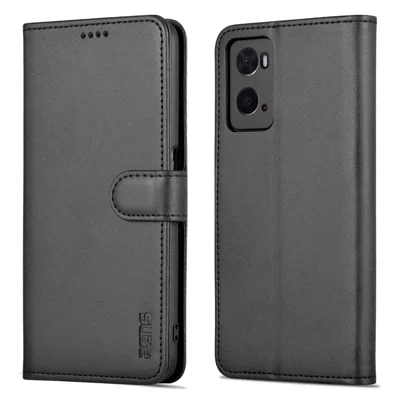 AZNS for Oppo A36 4G/A76 4G PU Leather Folio Case Stand Wallet Magnetic Flip Cover TPU Interior Shell - Black