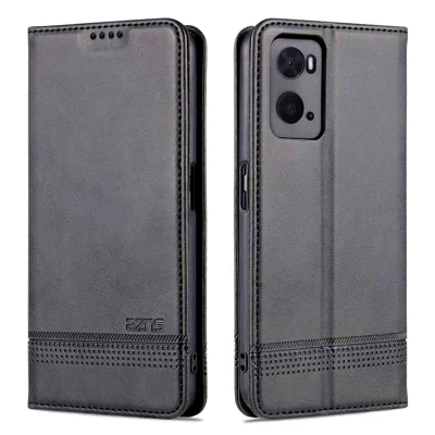 AZNS for Oppo A36 4G/A76 4G Magnetic Absorption Leather Phone Case Wallet Stand TPU Inner Shell Phone Cover - Black