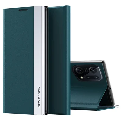 For Oppo Find X5 Pro Electroplating PU Leather Case Stand Phone Cover - Green