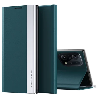 For Oppo Find X5 Stand Design Electroplating PU Leather Drop-proof Protective Cover Auto Absorption Phone Case - Green
