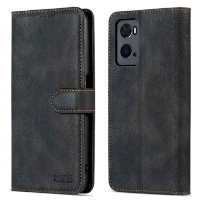 AZNS For Oppo A36/A76 PU Leather Wallet Style Folio Flip Phone Case Stand Dual-sided Magnetic Clasp Shell - Black