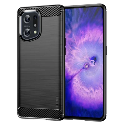 MOFI JK Série TPU-1 para Oppo Find X5 Estilo de Negócios Fibra de Carbono Superfície Escovada Capa de Telefone Caso TPU Suave Anti-queda Capa Protetora - Preto