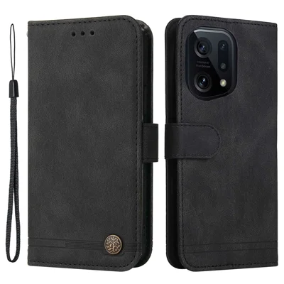 Capas Carteira em Pele para Oppo Find X5, Capa Tátil com Suporte e Alça - Preto