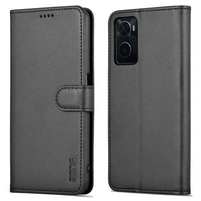 AZNS For Oppo K10 4G/Realme 9i PU Leather Foldable Stand Phone Case Wallet Magnetic Clasp Shell - Black