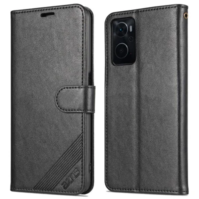 AZNS For Oppo K10 4G/Realme 9i Textured PU Leather + TPU Cover Magnetic Clasp Wallet Stand Case - Black