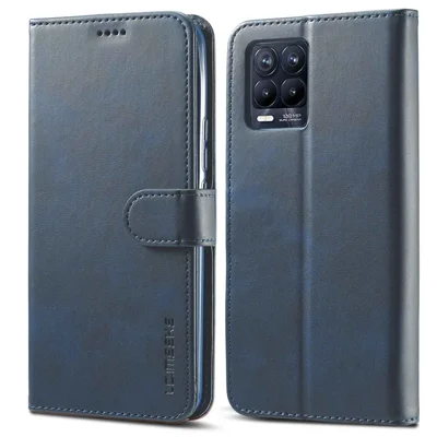 LC.IMEEKE For Realme 8 5G/9 5G/9 Pro 5G/V13 5G/Q3 5G/Q3i 5G PU Leather Flip Wallet Case Stand Shockproof TPU Inner Shell Phone Cover - Blue