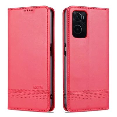 AZNS for Oppo K10 4G/A36/A76/A96 4G/Realme 9i Flip Book Folio Stand Phone Case PU Leather Wallet Magnetic Auto Closing Protective Cover - Red