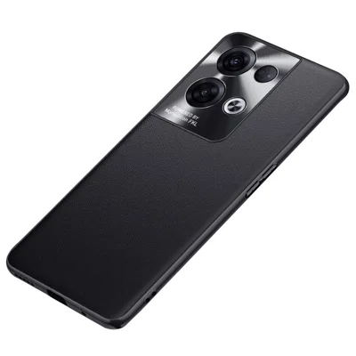 For Oppo Reno8 Pro+ 5G / Reno8 Pro 5G (Global Version) Textured PU Leather Anti Drop Coating Case Soft TPU+Hard PC Hybrid Shell with Metal Camera Lens Cover - Black
