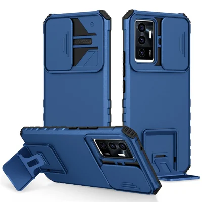 Protective Phone Case for vivo V23e 5G / S10e 5G Kickstand PC + TPU Cover with Sliding Camera Protection - Blue