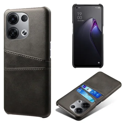 Capa de Proteção para Telemóvel com Ranhas para Cartões Multifunções para Oppo Reno8 5G (China) / Reno8 5G (Global), Capa em Policarbonato Rígido Revestida a Pele PU - Preto