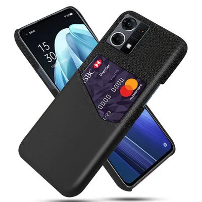 Cloth Texture Anti-scratch Phone Case for Oppo Reno7 4G, PU Leather Coated Hard PC Cover with Card Slot - Black