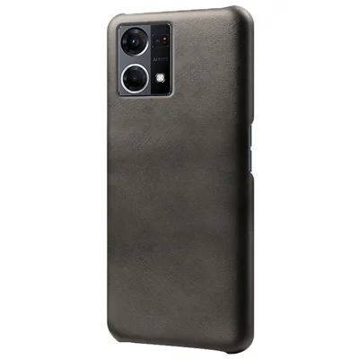 For Oppo Reno7 Anti-fall Phone Cover Wear-resistant Textured PU Leather Coated PC Protective Mobile Phone Case - Grey