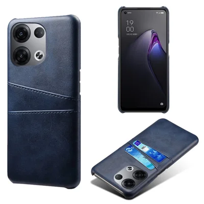 Capa de Proteção para Telemóvel Anti-risco para Oppo Reno8 Pro+ 5G / Reno8 Pro 5G (Versão Global) com Dois Espaços para Cartões, Capa Traseira Rígida em PC Revestida a Couro PU - Azul