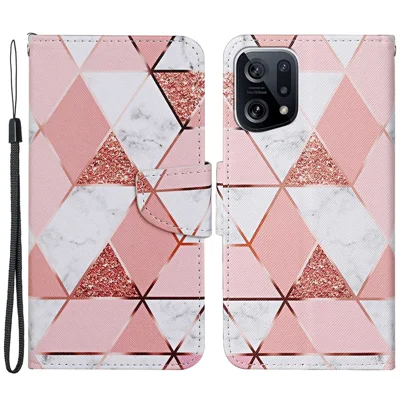 Cross Texture Pattern Printing Leather Case for Oppo Find X5, Stand Wallet Protective Phone Cover with Strap - Marble Pattern