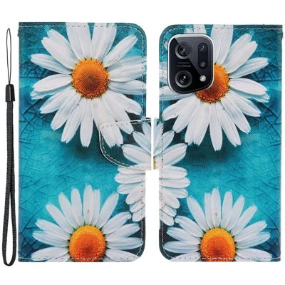 Cross Texture Pattern Printing Leather Case for Oppo Find X5, Stand Wallet Protective Phone Cover with Strap - Chrysanthemum