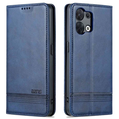 AZNS for Oppo Reno8 5G (Global Version) / Oppo Reno8 5G Anti-fall PU Leather Folio Phone Case Wallet Magnetic Absorption Full Covering Phone Shell Viewing Stand - Blue
