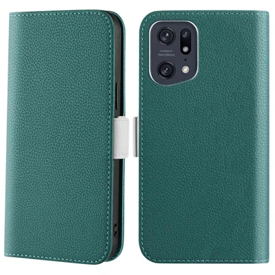 Candy Color Case for Oppo Find X5 Pro, Wallet Style Litchi Texture PU Leather Adjustable Stand Phone Shell - Green
