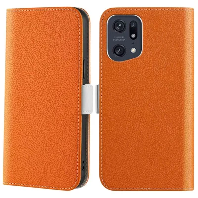 Candy Color Case for Oppo Find X5 Pro, Wallet Style Litchi Texture PU Leather Adjustable Stand Phone Shell - Orange