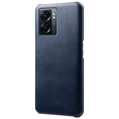 For Oppo A57 (2022) 5G / A77 5G Non-Slip Grip Shockproof Phone Case Calf Textured PU Leather Coating Anti-scratch Hard PC Protective Cover - Blue