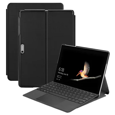 For Microsoft Surface Go / Go 2 / Go 3 / Go 4 Tri-fold Stand PU Leather + PC Tablet Case Cover with Pen Slot - Black
