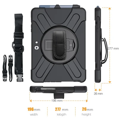 360° Swivel PC + Silicone Kickstand Tablet Shell with Shoulder Strap for Microsoft Surface Go / Go 2 / Go 3 / Go 4 - Black