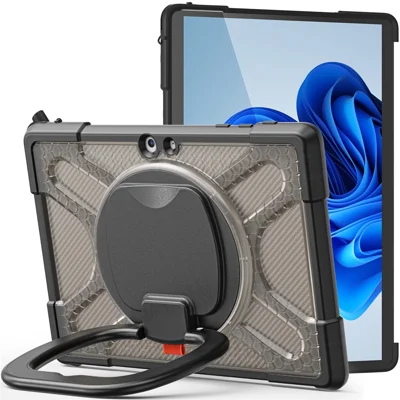 Tablet-Hülle aus PC+TPU mit 360-Grad-Schwenkständer, kompatibel mit Microsoft Surface Go 4 / Go 3 / Go 2 / Go 1, Hybrid-Schutzhülle – Transparent Schwarz