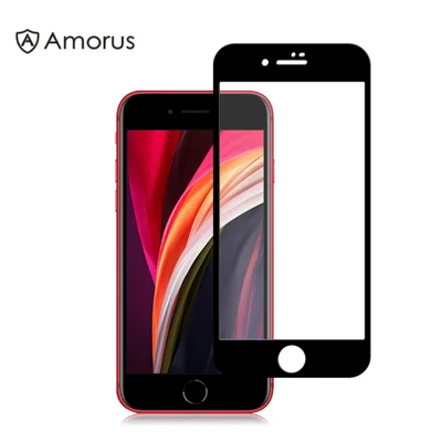 AMORUS طباعة حريرية مضادة للانفجار بشاشة كاملة [غراء كلي] فيلم زجاج مقوى لهاتف iPhone SE (الجيل الثاني) / 8 / 7 - أسود