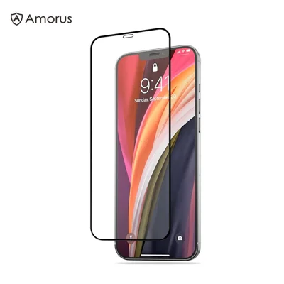 AMORUS Anti-explosion Full Glue Curved Tempered Glass Full Screen Film för iPhone 12 / 12 Pro - Svart