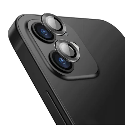 Protezione per obiettivo della fotocamera posteriore ENKAY HAT PRINCE ultra trasparente con telaio in lega di alluminio, pellicola in vetro temperato (2 pezzi / 1 set) per iPhone 12 / 12 mini - Nero