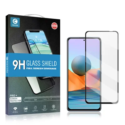 Protector de pantalla de vidrio templado con impresión de seda de cobertura completa y pegamento completo MOCOLO para Xiaomi Poco M5s 4G / Redmi Note 10 4G / Note 10S 4G - Negro