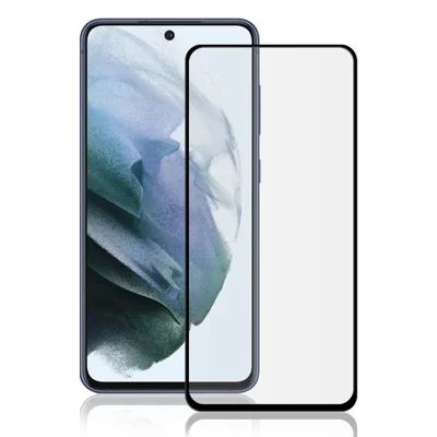 AMORUS Højtransparens Silkeprint Fuld Limsat Efterbehandlet Glas Fuld Dækningsbeskyttelsesfilm til Samsung Galaxy S21 FE - Sort
