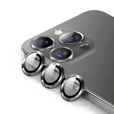 ENKAY HAT PRINCE HD Duidelijk 9H Gehard Glas Aluminiumlegering Achterobjectief Ringcover Beschermer (3 stuks/groep) voor iPhone 13 Pro / 13 Pro Max - Grafiet