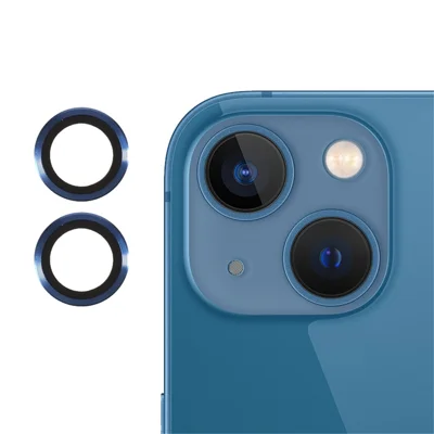 RURIHAI för iPhone 13 mini 5,4 tum / iPhone 13 6,1 tum bakre kamerahölje Skyddande filmskydd med metallram av tempert glas - Blå