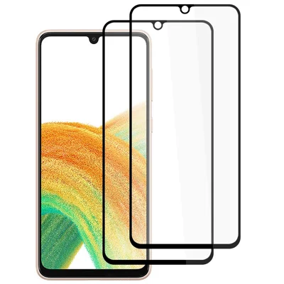 AMORUS 2Pcs/Pack Full Coverage HD Silk Printing Clear Full Glue Double Defense Tempered Glass Film for Samsung Galaxy A33 5G - Black