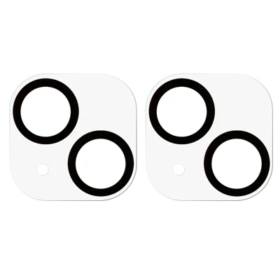 For iPhone 14 6.1 inch / 14 Plus 6.7 inch 2Pcs / Pack Silk Printing Camera Lens Protector High Clarify 3D Arc Edge Tempered Glass Night Circle Camera Screen Protector Cover