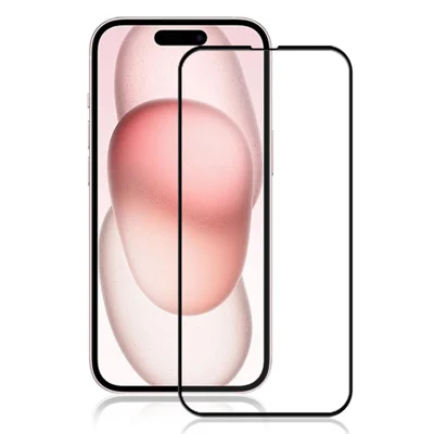 MOCOLO Protezione Schermo in Vetro Temperato Schermo Intero per iPhone 15, Film di Indurimento Secondario di Stampa in Seta - Nero