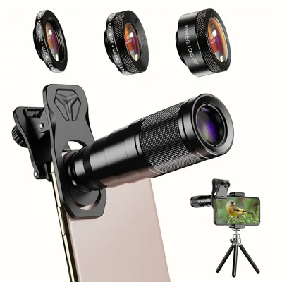 APEXEL Phone Camera Lens Kit, 22X Telephoto Lens + 120° Wide Angle Lens + 25X Macro Lens + 205° Fish Eye Lens