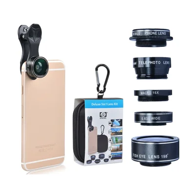 APEXEL APL-DG5-H 5-i-1 Fisheye, vidvinkel, makro, tele, CPL-linse til mobiltelefon mini kamera linse
