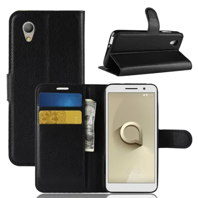 Case de Support en Cuir de Portefeuille de Peau Litchi Pour Vodafone Smart E9 - le Noir