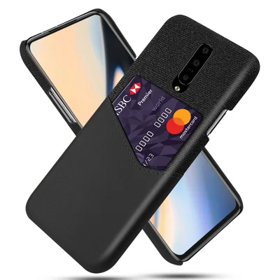 Card Slot PC + PU Leather + Cloth Hybrid Protective Back Case for OnePlus 7 Pro - Black