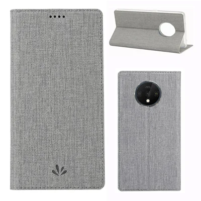 VILI DMX Cross Texture Stand Leather Card Holder Phone Cover for OnePlus 7T - Grey