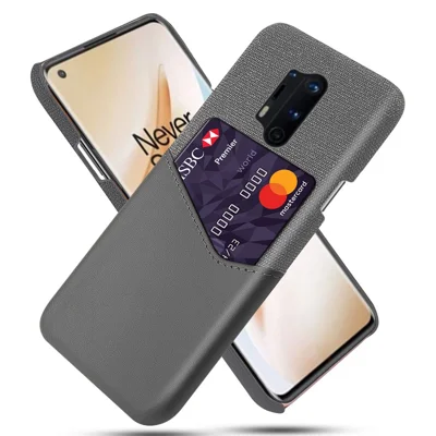 Porte-cartes en tissu + coque de téléphone portable en PC enduit de cuir PU pour OnePlus 8 Pro - Gris