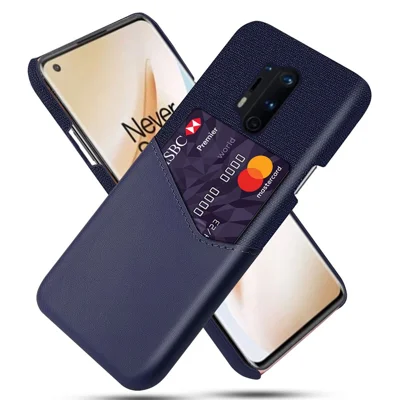 حافظة هاتف جوال من القماش + مغلفة بجلد PU مقاوم للصدمات لهاتف OnePlus 8 Pro - أزرق